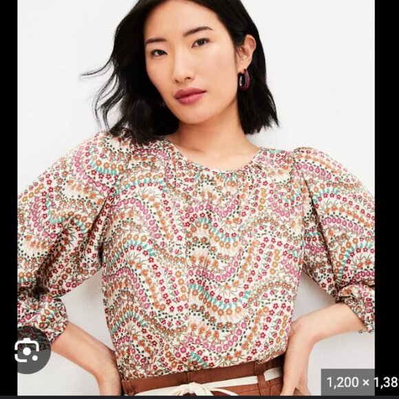 LOFT Floral Long Sleeve Top - Size S - Floral Modest Casual Office - Picture 1 of 8